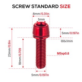 CNC Bike Stem Bolts,M5x18mm Bicycle Stem Bolts for MTB/Road Bike/BMX with Washers（Red）