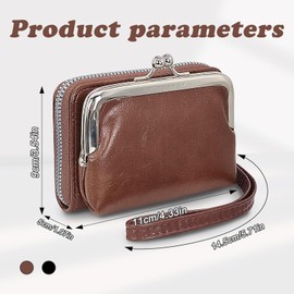 MultiValue Ladies Wallet, Large Capacity Credit Card Wallet 2 in 1 Womens Card Wallet Purse with Wrist Strap Zip Kiss Buckle Coin Wallet for Girls Women (Black)