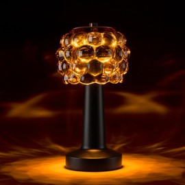XMNZD Cordless Table Lamp Rechargeable, Amber Glass Touch Lamp with 3 Color Modes & Stepless Dimming, Battery Operated Bedside Night Light, Housewarming Gifts for Women, Bedroom Decor
