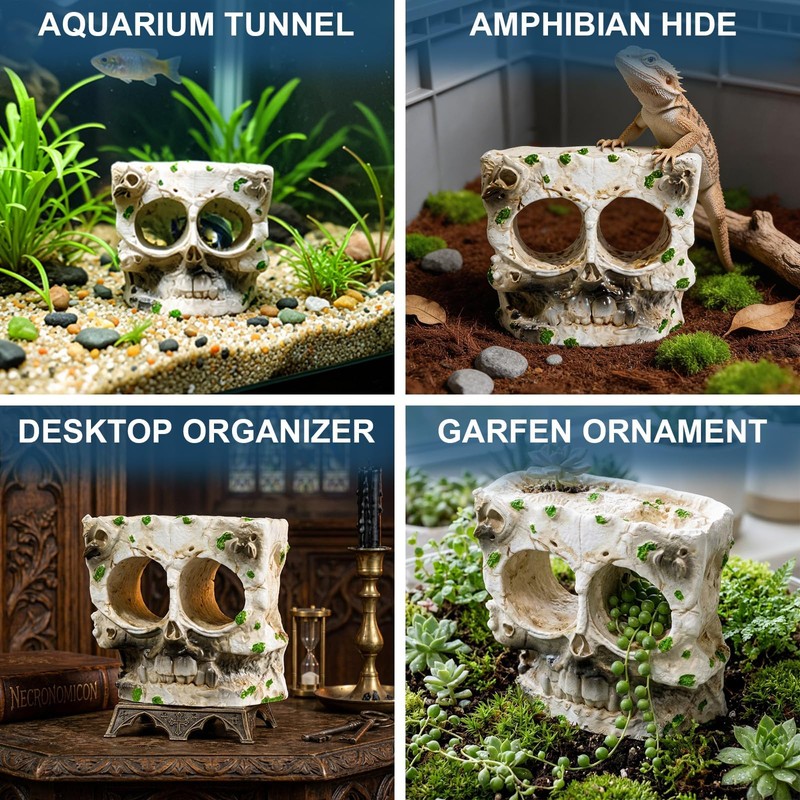 Exasinine Skull Aquarium Decoration Cave Fish Tank Skull Hideout Rock