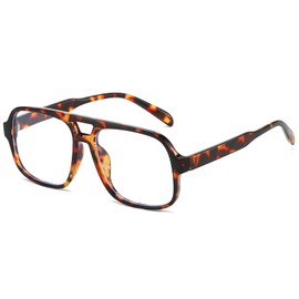 YAMEIZE Square Blue Light Filter Glasses for Women Men Retro 70s Plus Size Blue Light Filter Computer Glasses Pilot Anti Blue Light Glasses, leopard