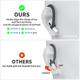 DamonLight Ear Hooks 2 Pairs for AirPods Pro 2 & 1, AirPods 4 & 3, Anti-Slip Comfortable Fit, Ergonomic Design, Accessories (Large, Black)