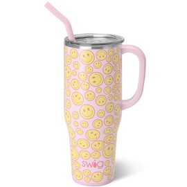 Swig Life 40oz Mega Mug, 40oz Tumbler with Handle and Straw, Extra Large Insulated Tumblers, Cup Holder Friendly Travel Mug (Oh Happy Day)