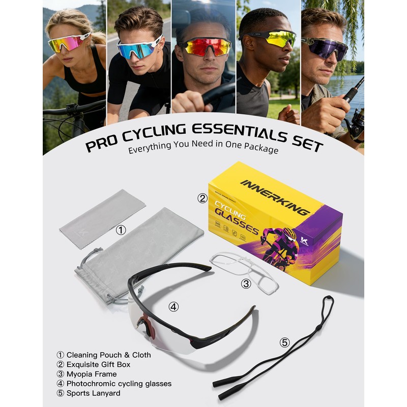 Innerking Photochromic Cycling Glasses for Men and Women, Bike Glasses