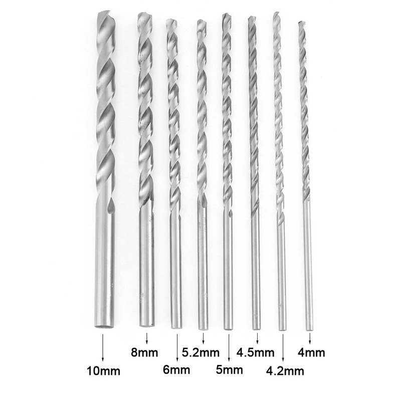 8PCS Extra Long HSS Twist Drill Bit Set High-Speed Steel