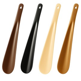 D & K Exclusives Plastic Shoe Horns 4 Pack, 7.7" Short Travel Size Shoe Helper for Men, Women, Kids, Seniors, Portable, Durable Boot & Shoe Lifter with Hanging Hole – Assorted Colors