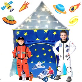 LimitlessFunN Kids Rocket Ship Tent with Star Lights & Carrying Case for Boys & Girls, Indoor & Outdoor