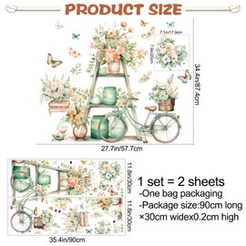 DRWSSR 2 Sheets Romantic Watercolor Flower Potted Plant Wall Decal Removable DIY Colorful Butterfly Wall Decal Vinyl Bicycle Mirror Snail Wall Art for Girls Boys Bedroom Living Room Bathroom Decor