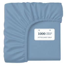 Lane Linen 100% Egyptian Cotton Queen Size Fitted Sheet Only (61"x81" + 16") - Elegant Sateen Weave, Ultra Soft, Breathable, Highly Durable, Deep Pockets Upto 17" - French Blue