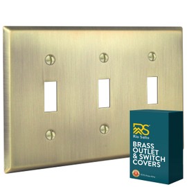 Rio Salto BRASS Antique Metal Gold Triple Toggle Light Switch STANDARD SIZE Metal Wall Plate 3-Gang Wallplate Cover Wall Plate Light Switch Covers, Antique Matte Gold Finish (Toggle, 3-Gang)