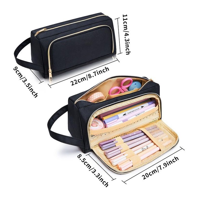 Pencil Case Large Capacity Pencil Case Black Trapezoidal Shape Pencil