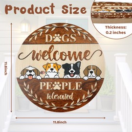 Dog Welcome Sign for Front Door Decor, Farmhouse Adorable Rustic Wood Hanging Sign, Dogs Welcome People Tolerated Signs for Home Porch Office, Housewarming Gifts for Dogs Lovers Pet Owners, 11.8x11.8 Inch