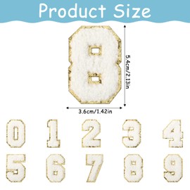 20PCS Chenille Number Patches, Iron on Numbers 0-9 Gilter Varsity Patches Embroidery Self-Adhesive White Applique for Team Jerseys Sports Football Jeans Bags Decors
