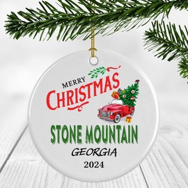 Stone Mountain Ornament Stone Mountain GA Christmas Ornament Gifts Plastic Round 3''