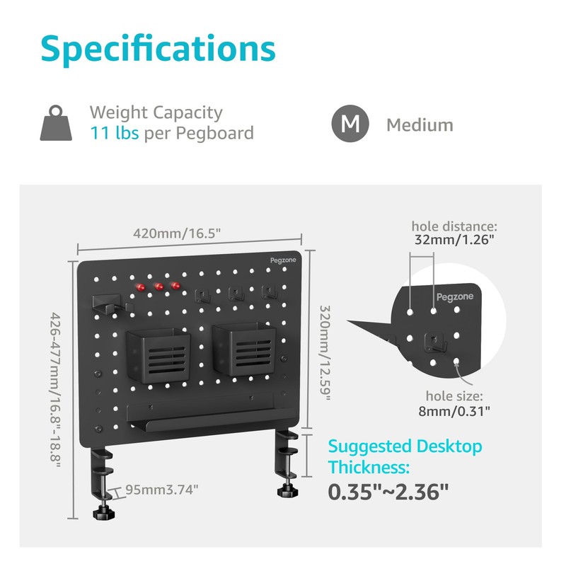 PEGZONE Clamp-on Desk Pegboard, Desk Organizer for Office Gaming Home,