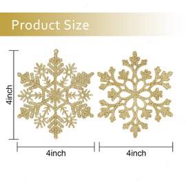 36pcs Christmas Snowflake Ornaments Plastic Glitter Snowflakes Ornaments for Xmas Tree Decorations, 4-inch, Gold