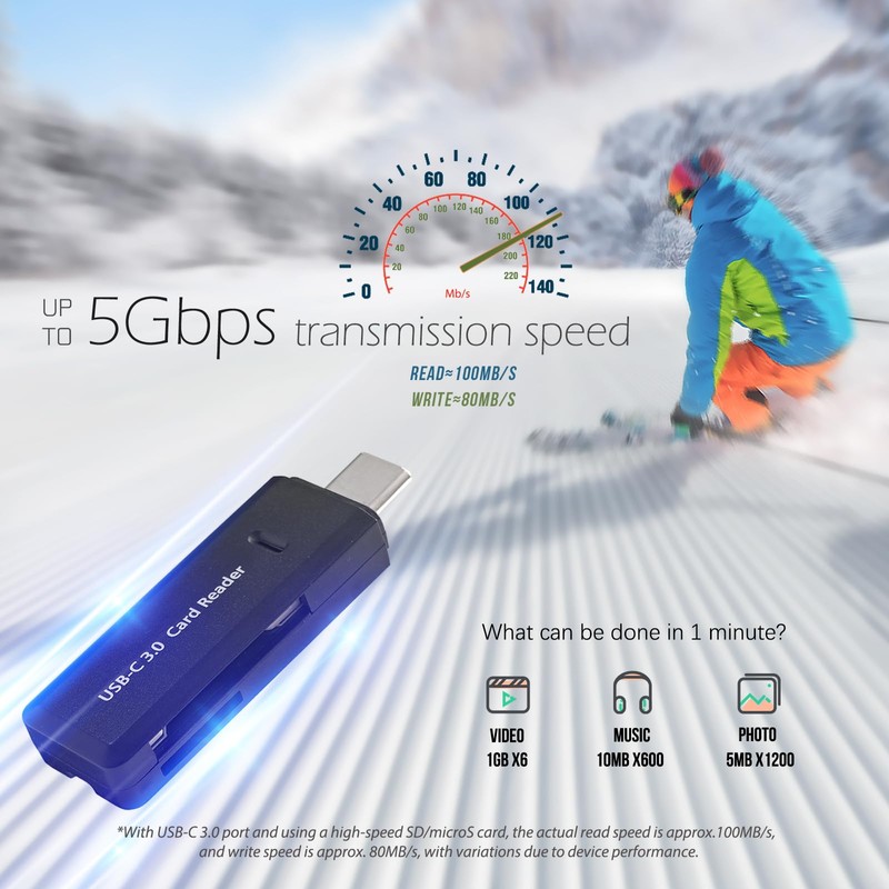 Micro SD Card Reader, 5Gbps 2-in-1 USB C Memory Card