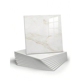 Chejiaye 10pcs Sheets Peel and Stick Backsplash Tile,White and Yellow Marble tile-11.8 "x11.8, PVC Wall Panel DIY Wall,Stick on Backsplash for Kitchen/Bathroom/Fireplace (Fish Belly White)