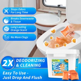 BEBOBLY RV Toilet Treatment Drop Ins, Extra Strength Septic Tank Treatment & Cleaner, Waste Breakdown/Odor Control, RV Black Tank Treatment for RVs, Boats & Portable Toilets, Orange Flavor, 50 Pack