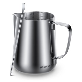 Milk Frothing Pitcher 350ml/600ml/900ml/1500ml (12oz/20oz/32oz/50oz) Steaming Pitchers Stainless Steel Milk/Coffee/Cappuccino/Latte Art Barista Steam Pitchers Milk Jug Cup with Art Pen,12oz