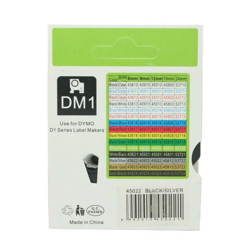 BROVACS 1 x Black on Silver Label Tape Compatible with