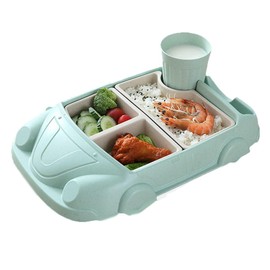 EFFORTS Children's Meal Plate, Lunch Plate, 4-piece Set, Children's Tableware Set, For Babies, Kids Plates, Natural Bamboo Fiber, Cute, Partitions, Characters, Supplementary Dishes, Kindergarten, Baby