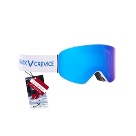 Black Crevice Ski Goggles with Cylindrical Lenses White/Blue Revo