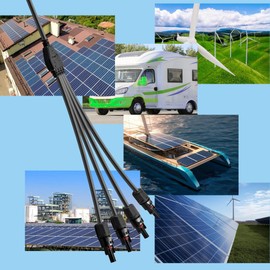 RPTCOTU Solar Y Connector, 1 to 4 Solar Panel Extension Cables, Solar Panel Connector Branch Parallel Adapter Cable, 12AWG 30A 45cm Waterproof IP67 for Solar Panels (M/FFFF& F/MMMM, 1 Pair)