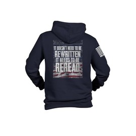 Nine Line Reread Hoodie Navy - Dropline logo and american flag on sleeve - Pill-resistant smooth finish (US, Alpha, X-Large, Regular, Regular)