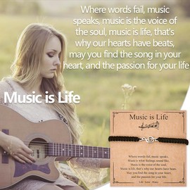 Music Lover Gifts Bracelet for Teacher Appreciation Gifts for Bracelets Inspirational Birthday Gifts for Musician Gifts for Women Men Singer Christmas Gifts for Music Fan Black Braided Bracelets