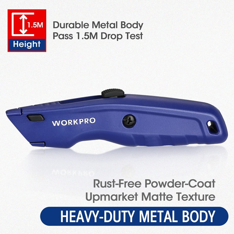 WORKPRO Premium Utility Knife, Retractable All Metal Heavy Duty Box