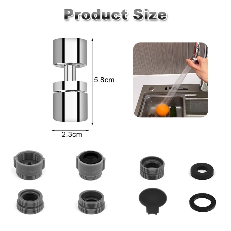 Tap Attachment, 360° Swivel Tap Attachment, Swivelling Tap Kitchen, Water-Saving