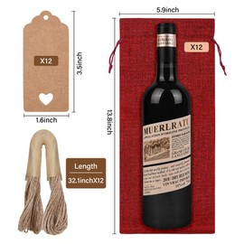Sailup Burlap Wine Bags Christmas Wine Bottle Bags，Reusable Wine Gift Bags with Drawstrings Tags for Christmas, Holiday Party, Birthdays, Wedding, Travel, Blind Tastings, Home Storage