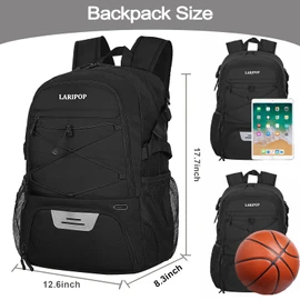 LARIPOP Soccer Bag- Youth Soccer Backpack & Bags for Basketball, Volleyball Bag Separate Cleat Shoe Compartment and Laptop, Dark Blue, 17.7*12.6*8.3, Basketball