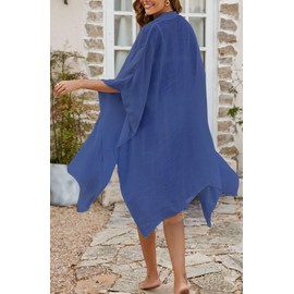 Women's Shirt Style Casual Kimono Cardigan Holiday Sunwear Beach Cover Up Navy Royal Blue
