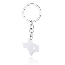 Meiligo Hollow Heart Dog Tag Personality Dainty Map Key Chain Jewelry United States Map Tag Key Chain (Texas State)