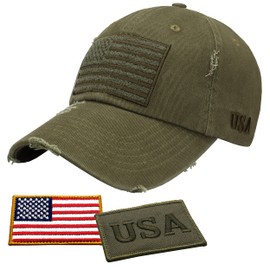 Antourage Sombrero de la Bandera Americana para Hombres y Mujeres | Gorra táctica Vintage de béisbol con Bandera de Estados Unidos + 2 Parches patrióticos, (01) Oliva, Talla única