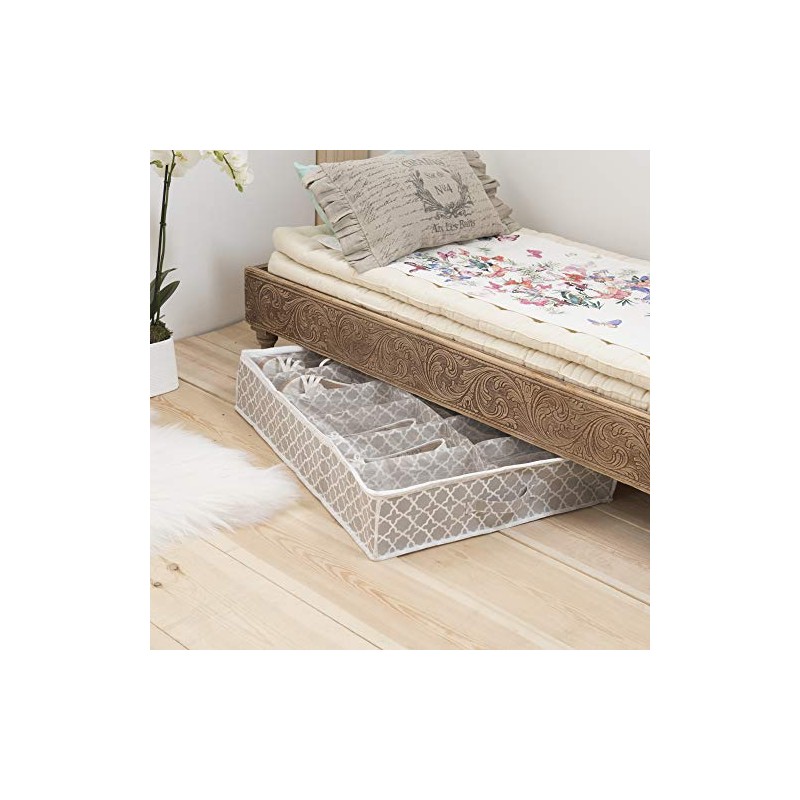 Compactor Underbed Shoe Storage Bag, Anti-Dust, Madison Range, Taupe/White, Polypropylene