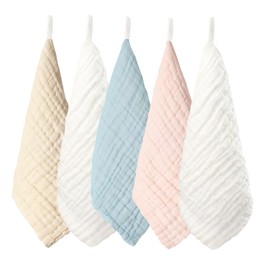 MOMSMENU Baby Washcloths Newborn Muslin Baby Washcloths 100% Natural Cotton 6 Layer Gauze Supersoft Newborn Baby 10x10Inch 5 Pack