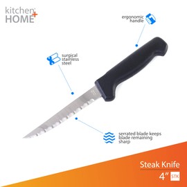 Kitchen Home Steak Knives – Stainless Steel Pointed Tip Serrated Steak Knife Set – 6 Pack
