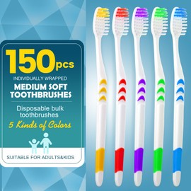 Navona Navona 150 PCS Individually Wrapped Bulk Toothbrush Pack, Disposable Soft Bristle for Adult or Kid, Ergonomic Handle, Perfect for Travel, Hotel, Donation
