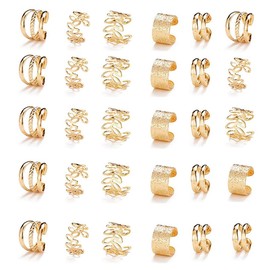30 Pcs Hair Jewelry for Braid Accessories, Dreadlock Non-Piercing Hair Cuffs Ear Clip Beard Beads for Women Men (Gold)