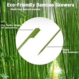 FCALIVV 100 Pcs 7 inch Green Bamboo Skewers for Appetizers, bamboo toothpicks, wooden toothpicks, cocktail toothpicks, cocktail picks, wooden skewers, skewer sticks, Optional sizes 3.5"/4.7"/7"/10"