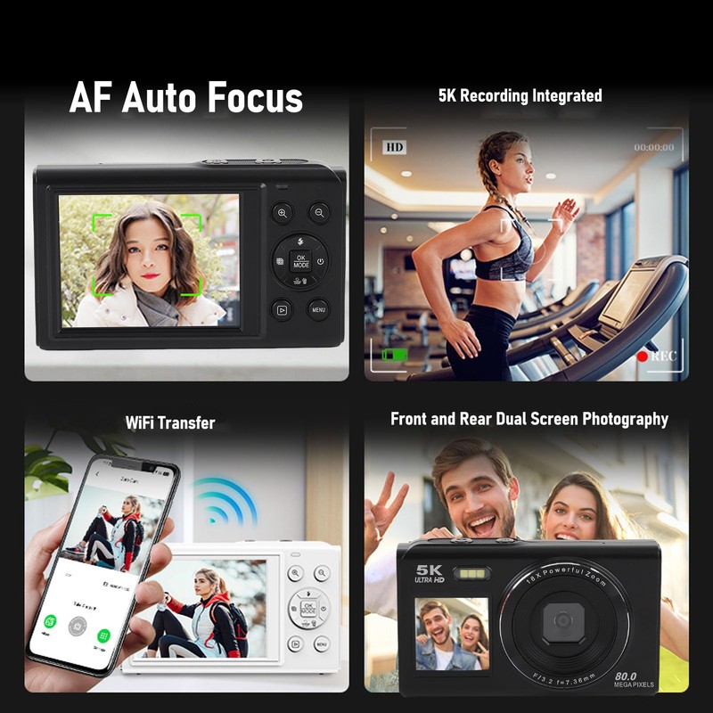 Bewinner 5K Vlog Camera with Dual Screen, 80MP Photo, 18X