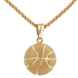Gold Basketball Necklace for Men Women, 3D Basketball Pendant Necklace, Stainless Steel Necklace Chain, Hip Hop Sports Necklace, Basketball Jewelry Gift for Basketball Players Fans