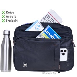 Elephant Flight Shoulder Bag Work Bag Travel Bag Men Women Office Bag Shoulder Bag DIN A4 Shoulder Bag Hand Luggage Bag Hand Luggage Pilot Bag Dark + Case, Landscape 3625 Black Grey, Unit size