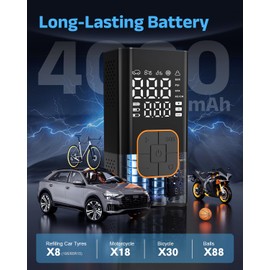 Tyre Inflator Air Compressor, Cordless Electric Bike Pump & Car Tyre Pump with Digital Pressure Gauge 150 PSI, Dual Values Display, LED Light, Portable Tyre Inflator for Car/Bicycle/Motocycle/Ball