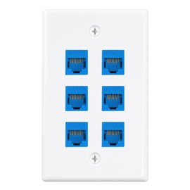 iwillink (1-Pack) 6-Port Ethernet Wall Plate, RJ45 Wall Plate with Inline Coupler insert, Female to Female Cat6 Keystone Jack Wall Plates, Blue