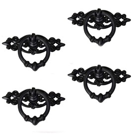 TopHomer 4 Pieces Retro Drawer Pull Handle, Antique Style Kitchen Furniture Cabinet Cupboard Drawer Pull Ring Handle Knob, Vintage Pull Handles Knobs with Screws, 65x46mm, Black