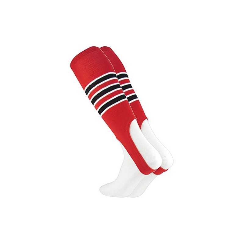 TCK Striped Baseball Stirrups Pattern D (Scarlet/White/Black, Large)